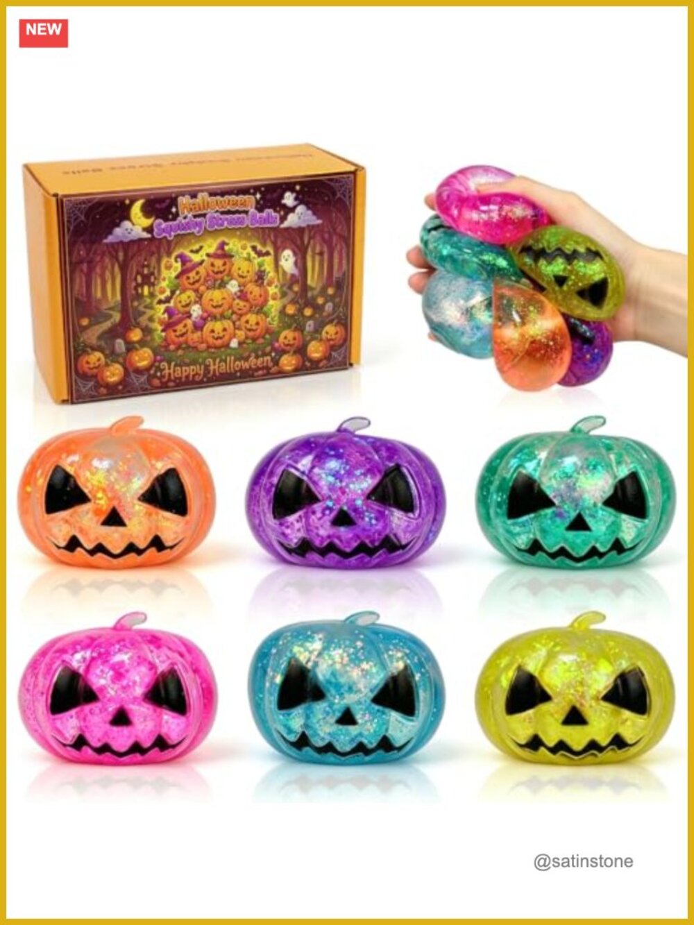 6 Pack Halloween Pumpkin Squishy Stress Balls Toys for Kids Party Favors